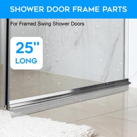 25” Framed Shower Door Drip Rail with Vinyl Sweep, Chrome Shower Door Bottom Water Deflector with Drip Rail Plugs and Screws