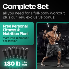 Portable Home Gym Set Workout Equipment Resistance Bands Full Body Exercise Bands and Bar Kit includes Workout Fitness by Yeah Fitness