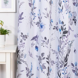 MYSKY HOME Curtains 84 Inches Long for Living Room, Blue Floral Thermal Insulated Light Blocking Grommet drapes, 2 Panels, Grey and Blue.