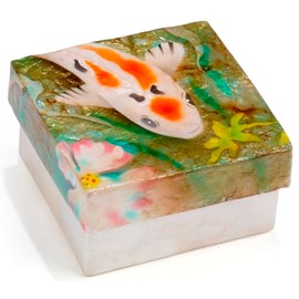 Kubla Craft Shell Decorative Storage Trinket Box 3"x3" - Koi Fish