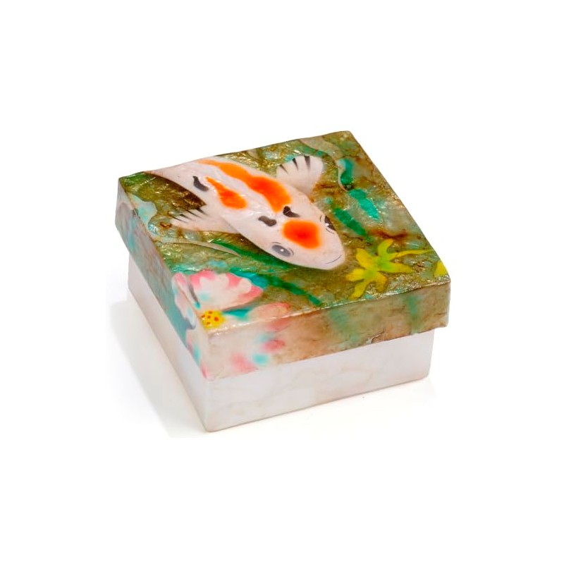 Kubla Craft Shell Decorative Storage Trinket Box 3"x3" - Koi