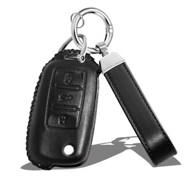 Car Key Case with Key Fob for Volkswagen Golf 4/5/6/7/8, Tiguan, Passat, Polo, Jetta, Skoda Leather Car Key Cover, black