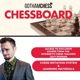 GothamChess Board- Foldable, Magnetic Pieces, Quality Wood, Fitted Storage, Includes Course by International Master Levy Rozman