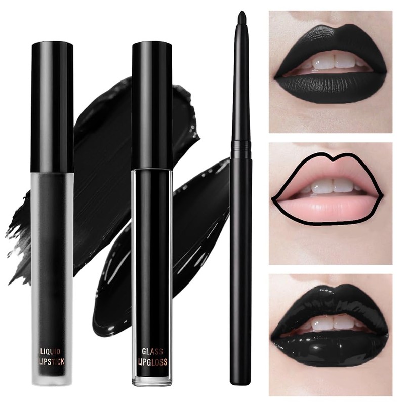 LOPHE 3Pcs Black Lip Kit Set | Matte Velvet Liquid
