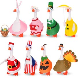 8 Set Desk Goose Outfits 7 Inch Seasonal Mini Goose Outfit Patriotic Memorial Holiday Magnetic Geese Statue Clothes for Summer Independence Day Gifts Office Home Cute Table Decor(Novel)
