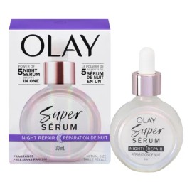 Olay Super Serum Reparador Nocturno 30 Ml 1 Fl Oz Night Repair Tratamiento Para El Cuidado De La Piel Con Ácido Salicílico, Niacinamida, Ácido Láctico, Suero Ligero Renovador De Células.