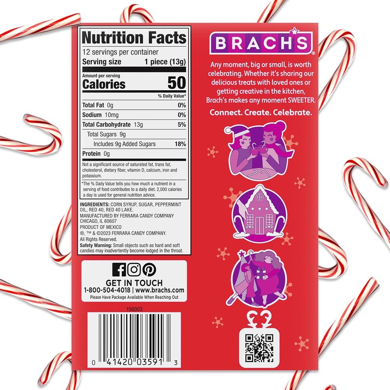 Brachs Peppermint Candy Canes Bulk 48 Pack of Candy Canes