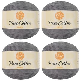 4pk Premium 100% Pure Cotton Yarn (400 Grams) Soft, Breathable, and Versatile Medium Worsted Weight (25 Dark Gray)