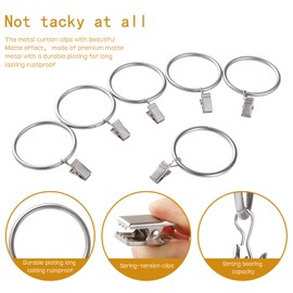 44 Pack Curtain Rings with Clips Hooks 1.5 inch Rustproof Matte Metal Stainless Steel Drapery Rings for Tension Rod Bracket Eyelets Decorative Hangers, Matte Silver (1.5" Interior Diameter)