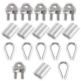 M6 Cable Clamps Thimbles 1/4 Inch Wire Rope Clamp Silver Thimble and Aluminum Crimping Loop 304 Stainless Steel Wire Rope Accessory Kit for 1/4 Inch Wire Rope Cable Thimbles Rigging