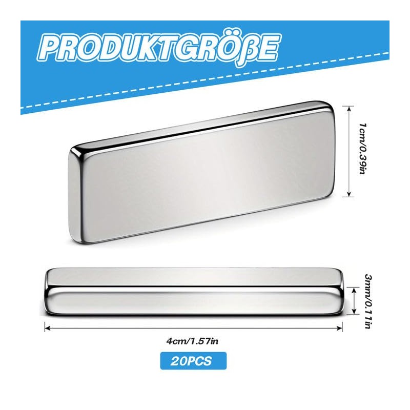 Pack of 20 Magnets Strong Large Rectangular Flat, Neodymium Magnets