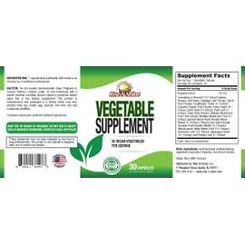 RISE-N-SHINE Vegetable Supplement with 20 Veggies Blend - Energy Vitamins for Women and Men - 30 Day Supply (30 Capsules)