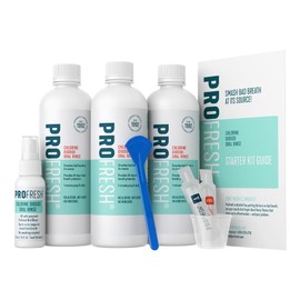ProFresh Fresh Breath System Starter Kit, Oral Rinse 16.9 Ounce Bottle (Pack of 3) with Prep Packs & Tongue Cleaner, Alcohol Free, Flavor Free