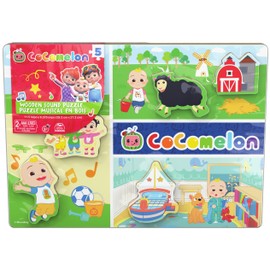 Spin Master Games, Cocomelon Chunky Musical Wooden Sound Puzzle, Plays Cocomelon Song, Kids Puzzle, Easy Activity Toy for Preschoolers, for Kids & Family, 5 Pieces, for Ages 3 & Up