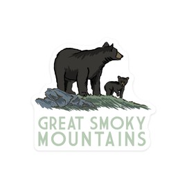Die Cut Sticker Great Smoky Mountains, Black Bear and Cub, Vinyl Sticker 3 to 6 inches, (Waterproof Decal for Cars, Water Bottles, Laptops, Coolers), Large