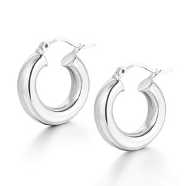 Chunky Silver Hoop Earrings Thick Hoops for Women | 925 Sterling Silver Post Shiny Polished Lightweight Tube Hoop Earrings for Women Girls 30mm