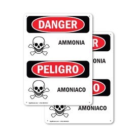 (2 Pack) Ammonia - Amoniaco OSHA Danger Sign 12 Inch X 18 Inch Plastic Sign, Weather Resistant, UV Protected for Workplace, Business, and Construction Site, Made in the USA
