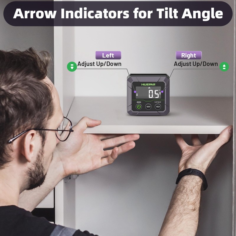 Huepar Professional Digital Protractor, Strong Magnetic, ±0.1° Accuracy, Precision Inclinometer