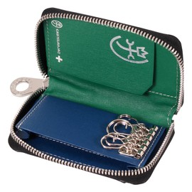 Castelbajac 034612 Men's Key Case, 5 Round, Zipper, Genuine Leather, Sorting, Card Case, Leather, Cowhide, 01: Black