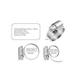 8 Pack Stainless Steel Hose Clip Adjustable 13-19mm Worm Gear Hose Clamp, Metal Fuel Line Pipe Clamp for Plumbing, Automotive and Mechanical Application