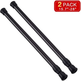 2PCS Tension Rod Window Short Curtain Rod,15.7 to 28inch Small Tension Rods, Adjustable Curtain Extension Closet Tension Rods for Cupboard, Black
