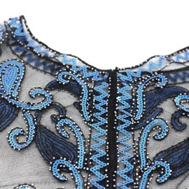 vimate 1920s Black and Blue Shawl Wraps Sequin Beaded Evening Cape Bridal Shawl Bolero Flapper Cover Up(Style 7-Black & Blue)