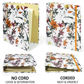 Mini 3 Ring Binder 5.5 x 8.5, 1 Inch Binder, 175 Sheets Capacity, Cute Flower Cover with Elastic Cord, School Binder, Recipe Binder, Fits Paper and Sheet Protectors, Junior Size, Bright Floral