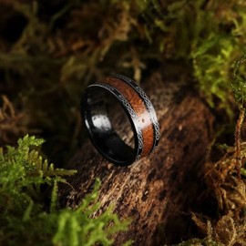 King Will 8mm Black Titanium Ring Koa Wood Inlay Celtic Knot Laser Wedding Ring High Polished for Women Men Comfort Fit 12