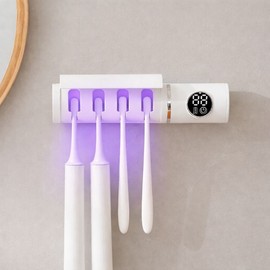 UV Toothbrush Sanitizer & Holder, UVC + UVA Sterilizer with Air Drying, 2200mAh Rechargeable Cordless Wall Mounted Toothbrush Case for Home Bathroom