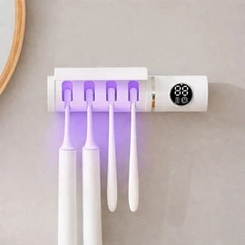 UV Toothbrush Sanitizer & Holder, UVC + UVA Sterilizer with Air Drying, 2200mAh Rechargeable Cordless Wall Mounted Toothbrush Case for Home Bathroom
