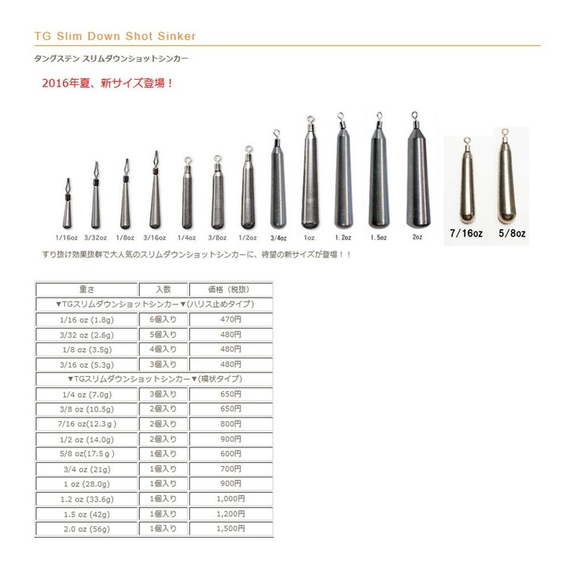 レイン(Reins) タングステン スリムダウンショットシンカー 2.7g [3/32oz]