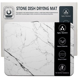Large Stone Dish Drying Mat For Kitchen Counter - Fast Water Absorbent Diatomaceous Earth Dish Mat Kitchen Drying Stone - Anti-Slip Quick Dry Premium Stone Kitchen Mat (17.8x13.8inch)