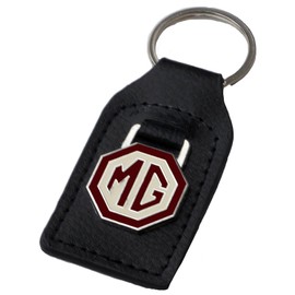 Triple-C MG (MGB) Brown/Creme Leather and Enamel Key Ring Key Fob
