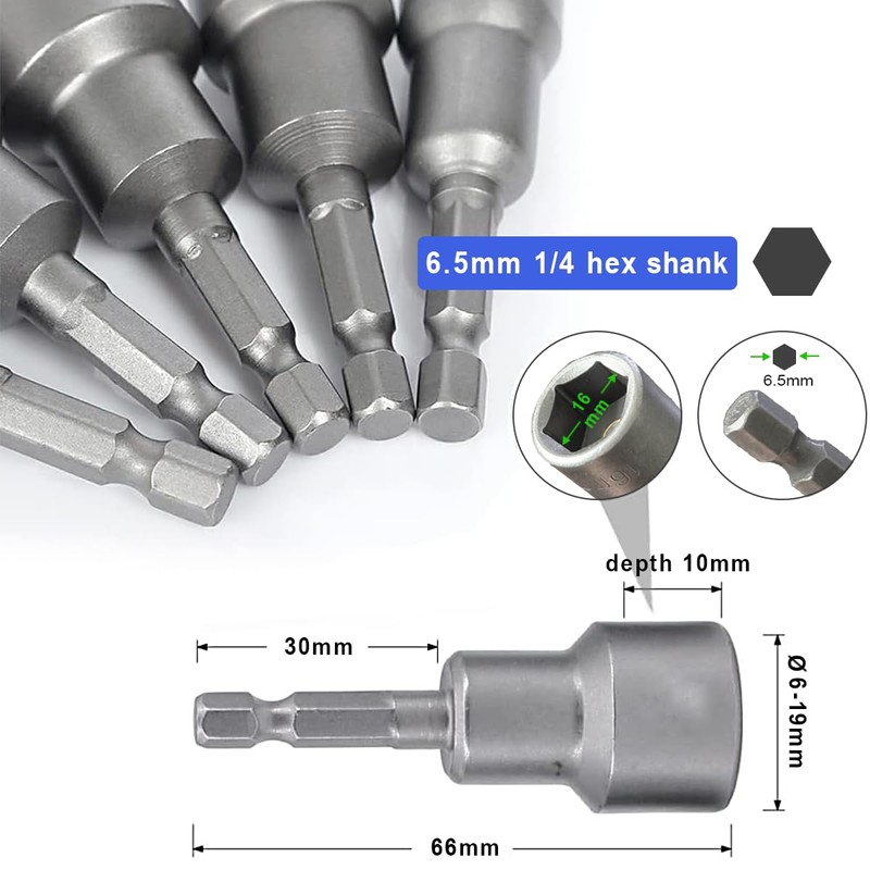 Set of 14 Magnets Hexagonal Socket, 6-19 mm Socket Wrench,