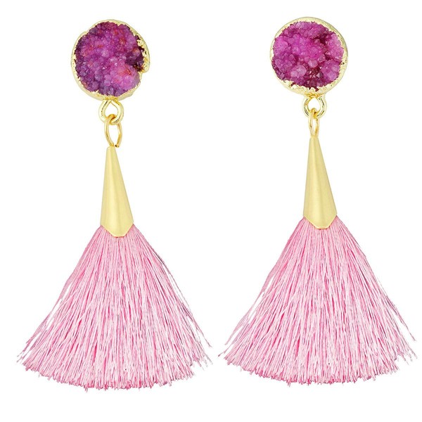 SUNYIK Bohemia Hot Pink Crystal Druzy Dangle Earrings for Women,with