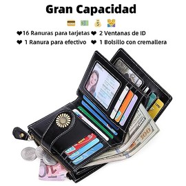 Cartera para Mujer de Piel, con Bloqueo RFID, Billetera Pequeño con Cremallera, Monedero de Dama Minimalista, Tarjetero Moda de Gran Capacidad, Regalos para Chicas y Mujeres (Azul)