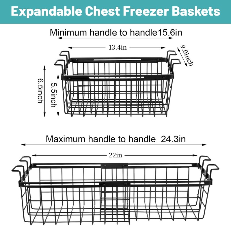 Wetheny 2 Pack Expandable Freezer Organizer Bins, Adjustable Wire Baskets