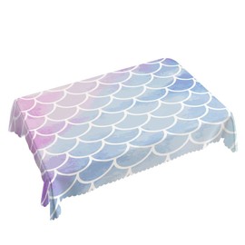 Walmsco Tablecloth Pink Purple Blue Mermaid Scale Pattern Decor For Dining Room Kitchen Rectangular Table Cover 132 * 178cm