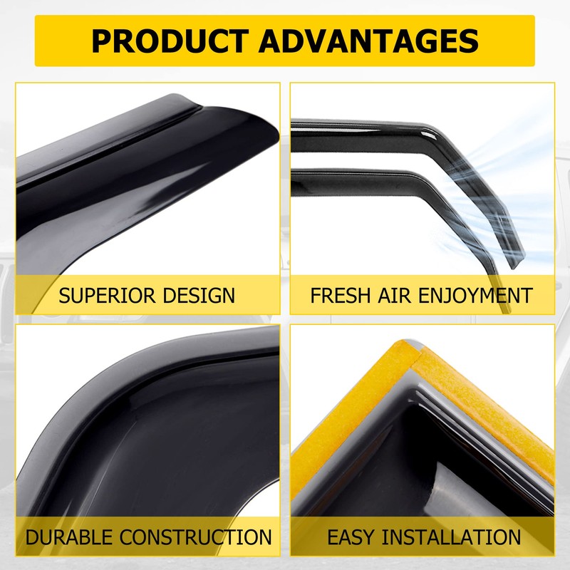 AUXMART 4Pcs Side Window Deflector Wind Rain Shade Visor Guard