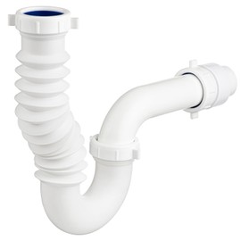 (1 Pack) Yariwiz White P Trap 1 1/2 Inch for Bathroom Kitchen Sink Drain Pipe Tubular Kit with Adjustable J-bend, White Threaded Adapter and Blue TPE Washer KSD-004W