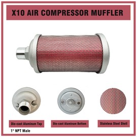 X10 Air Compressor Muffler 1" NPT Male, Air Exhaust Silencer for Dryer Compressor Air Pump, Compressed Air Equipment and Systems, 145 PSI