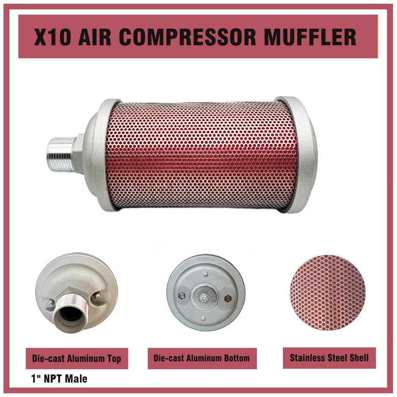 X10 Air Compressor Muffler 1" NPT Male, Air Exhaust Silencer