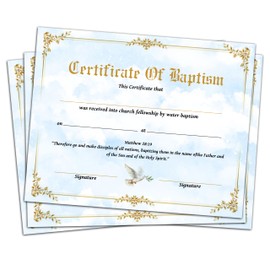 Baptism Certificates for Church, 25 Pcs Blue Sky Baby Dedication Certificate, Christian Recognition Favor, Baby Baptism Gifts for Girls Boys, Christian Religious Favors & Supplies -A06