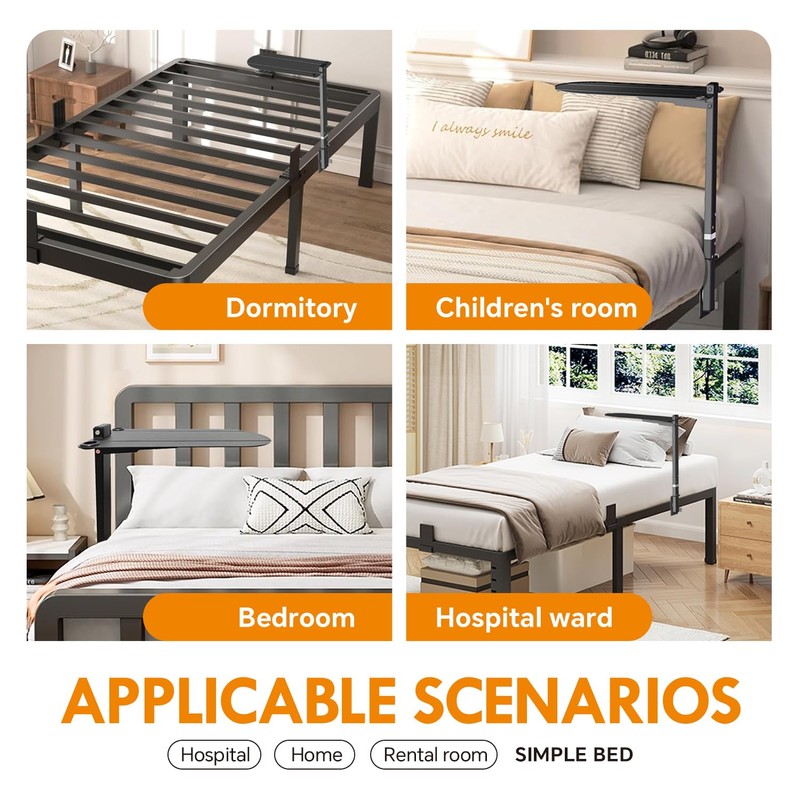 16.8" Metal Platform Bed Frame Folding Table,Bedside Clip-On Nightstand for