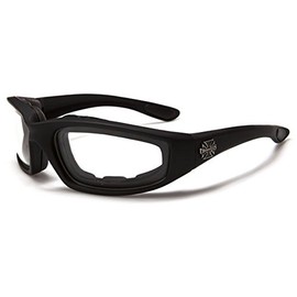 Choppers Night Driving Riding Padded Motorcycle Glasses 011 Black Frame with Yellow Lenses (Black - Clear Lens), Medium