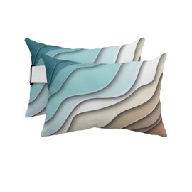 Geometric Ombre Lounge Pillows Outdoor, Aesthetic Turquoise Brown White Gradient Abstract Head Pillow, Modern Waterproof Patio Furniture Lumbar Pillow with Adjustable Elastic Strap for Recliner Beach