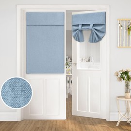 HOMEIDEAS Light Blue Blackout Linen French Door Curtains, Privacy Door Window Curtains, Modern Farmhouse Window Covering for Bedroom Decor, W26 x L40 Inch, 1 Panel