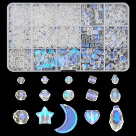 INSPIRELLE 1000 Pieces Crystal Glass Beads AB Finish Assorted Sizes and Shapes Bulk Faceted Beads for Jewelry Bracelet Making