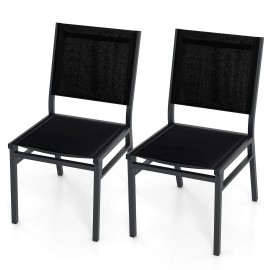 Costway 2PCS Outdoor Dining Chairs w/Breathable Seat Backrest Heavy-Duty Aluminum Frame