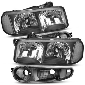 CAAP DRIVEN Factory Style Headlights + Bumper Lights Compatible with 2002-2006 GMC Sierra 1500 Yukon XL Denali CAAP-DAN994P-OH-BKCL-HL
